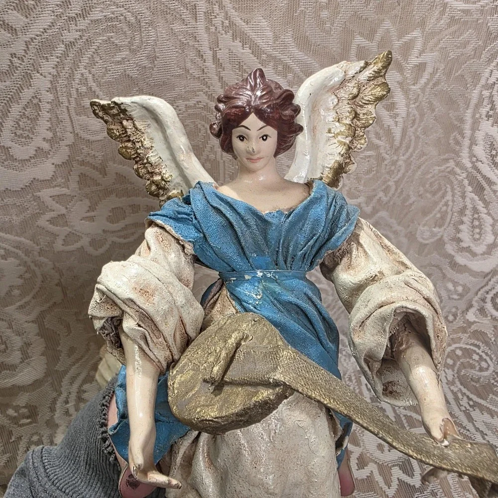 Hanging Angel Ornaments Set Of 3 Resin Cloth Christmas Large Multicolor Decor